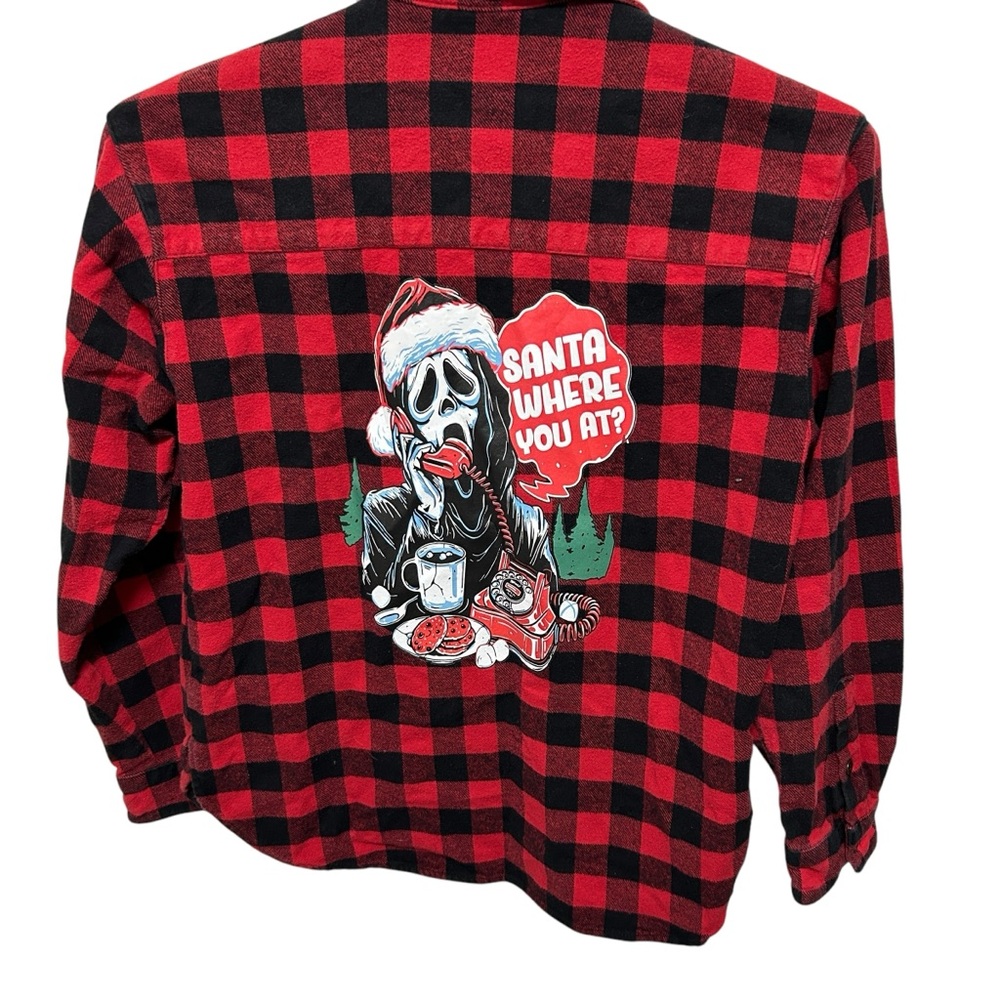 Ghost face holiday red flannel button down shirt